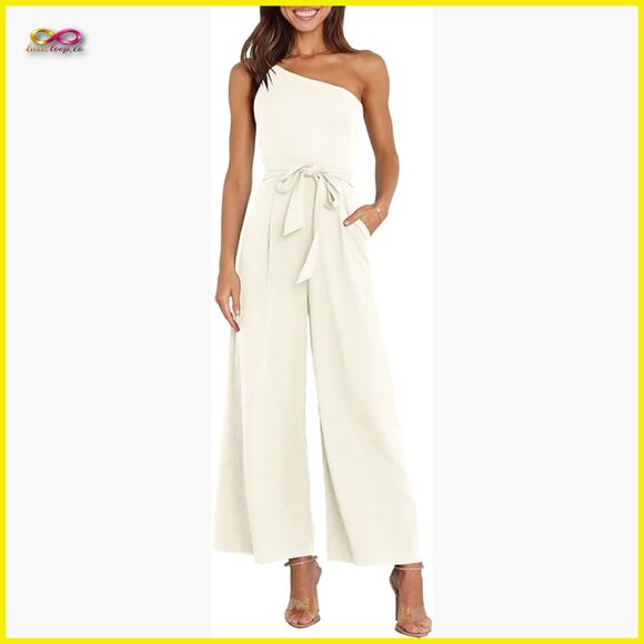 One Shoulder Sleeveless Jumpsuit Wide Leg Romper Elegant Chic Party Wear